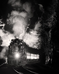 steam train at night