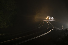 train working up a grade at night