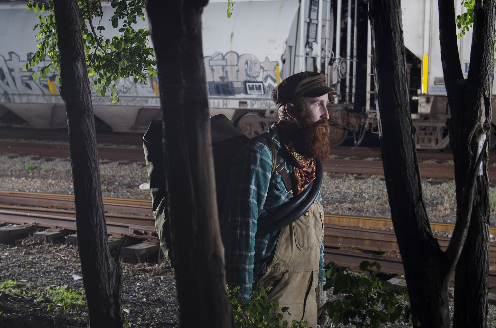 hobo in a rail yard